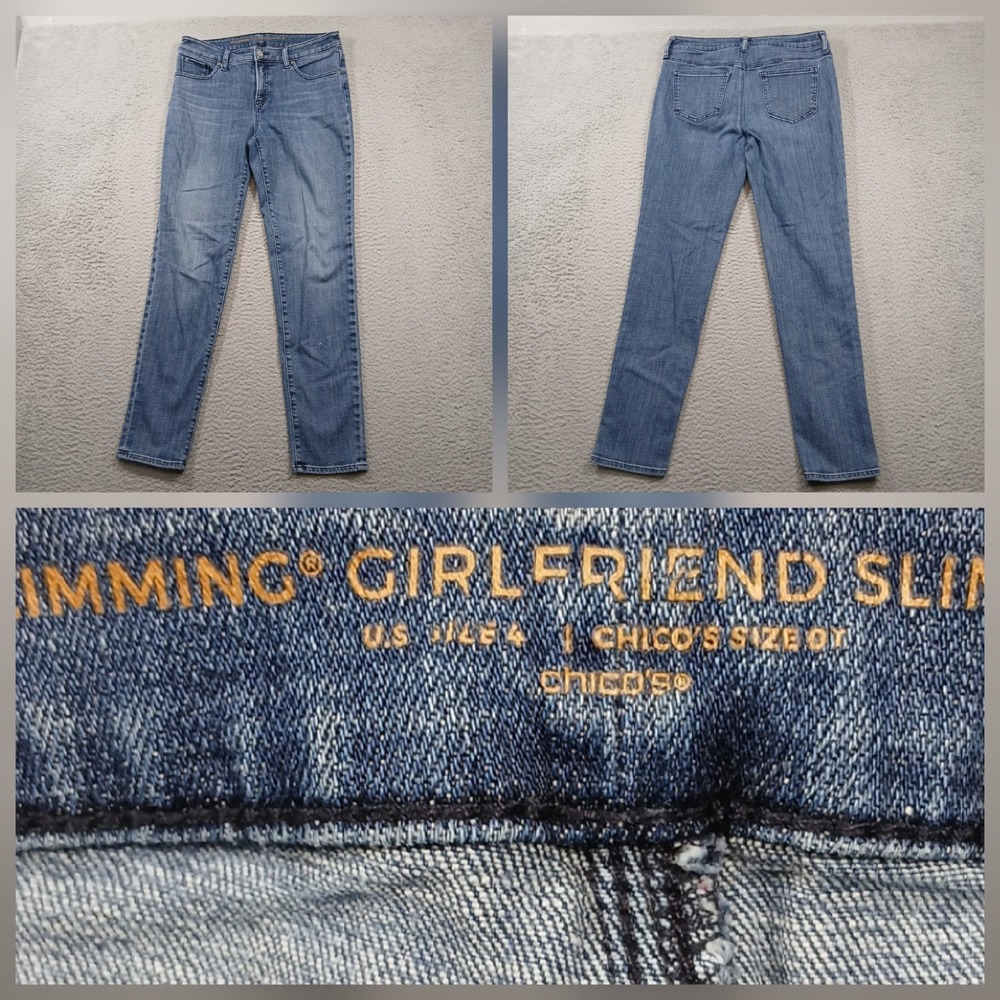 Chico's Slimming Girlfriend Slim Jeans Womens 4 Short Light‎ Wash